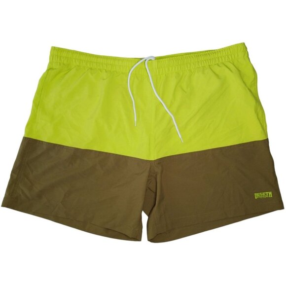 Duluth Trading Pier Genius Swim Trunks 3XL XXXL Yellow Tan Colorblock Lined - Picture 2 of 11